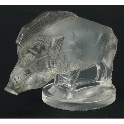 66 - Rene Lalique, French Art Deco glass Sanglier car mascot etched R Lalique France no 1157 to the base,... 