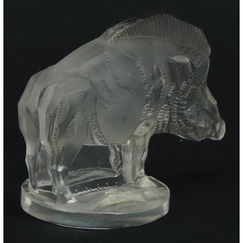 66 - Rene Lalique, French Art Deco glass Sanglier car mascot etched R Lalique France no 1157 to the base,... 