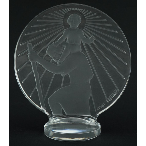 68 - Lalique frosted and clear glass Saint Christopher car mascot moulded R Lalique France, 12cm high
