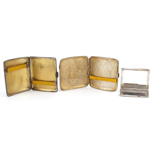 99 - Two Edwardian and later silver cigarette cases and an engine turned silver compact, the largest 8.5c... 