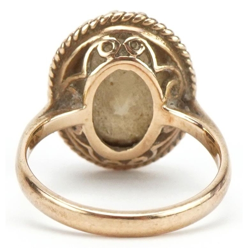 2066 - 9ct gold smoky quartz ring, the quartz approximately 13.70mm x 10.50mm x 6.85mm deep, size M, 4.5g