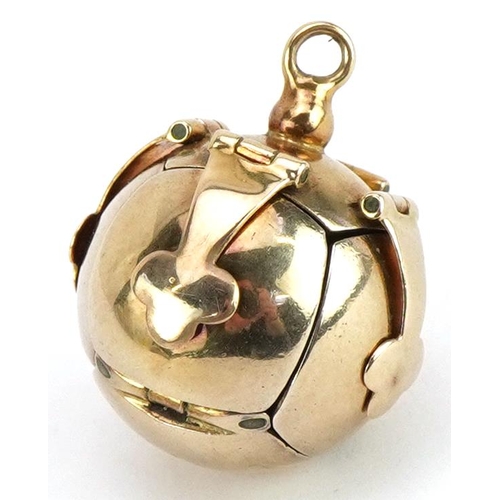 2020 - 9ct gold cased silver folding masonic ball pendant, 4cm high when open, 8.8g