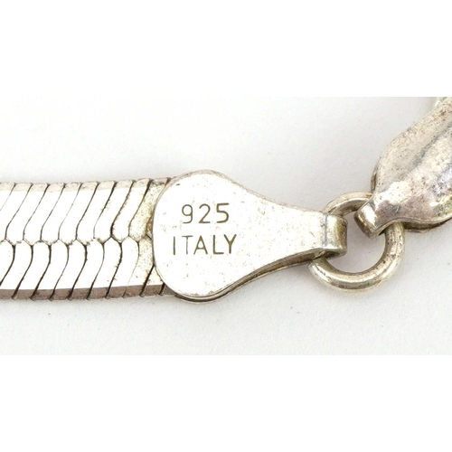 2591 - Collection of silver flat link necklaces, bracelets and pair of earrings, the largest 45cm in length... 