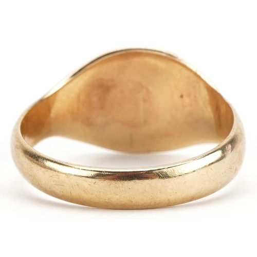 2099 - Unmarked gold signet ring, tests as 9ct gold, size W/X, 4.7g