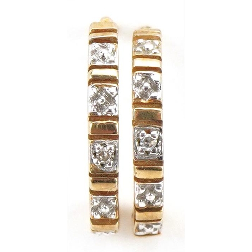 2075 - Pair of 9ct gold diamond half hoop earrings, 1.3cm high, 1.0g