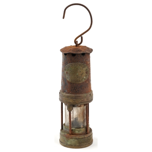 1658 - Early 20th century Thomas & Williams type No 7 miner's lamp with plaque numbered 72, 26.5cm high