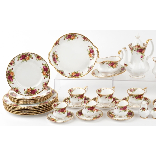 1313 - Royal Albert Old Country Roses dinner and teaware including coffee pot and oval platter, the largest... 