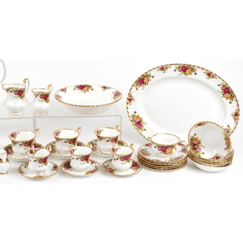 1313 - Royal Albert Old Country Roses dinner and teaware including coffee pot and oval platter, the largest... 