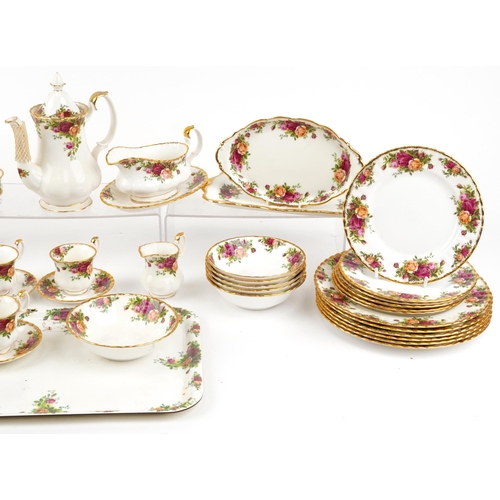 1311 - Royal Albert Old Country Roses dinner and teaware including coffee pot, trios, dinner plates, place ... 