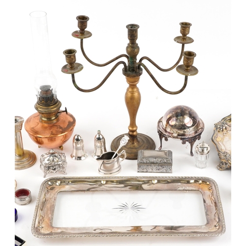 1823 - 19th century and later metalware including a four footed salver, cruet set, engine turned cup with s... 