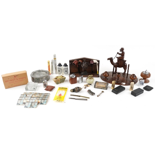 1318 - Early 20th century and later smoking items including a carved olive wood pipe stand from Jerusalem c... 