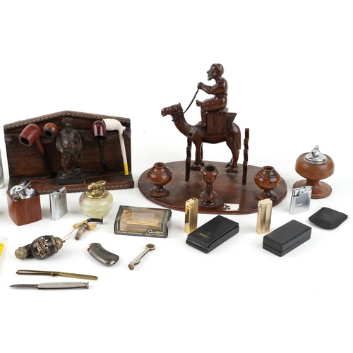 1318 - Early 20th century and later smoking items including a carved olive wood pipe stand from Jerusalem c... 