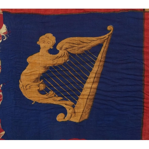 694 - 18th century naval interest Royal Standard silk flag, framed and glazed, 74cm x 69cm excluding the f... 