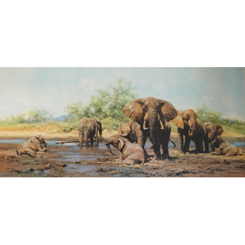 1565 - David Shepherd - Elephants, pencil signed print with embossed watermark, limited edition 357/850, mo... 