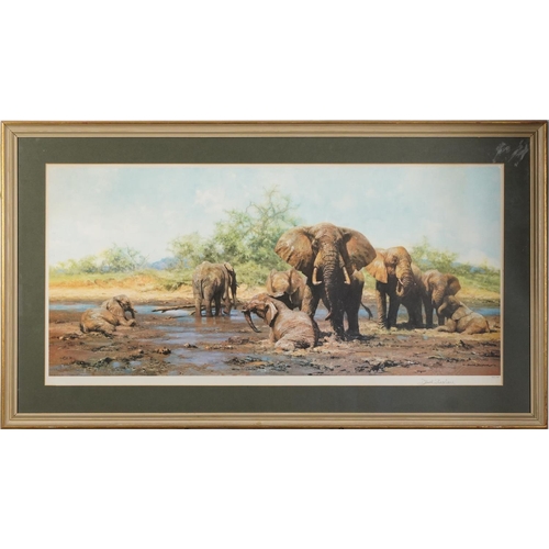 1565 - David Shepherd - Elephants, pencil signed print with embossed watermark, limited edition 357/850, mo... 