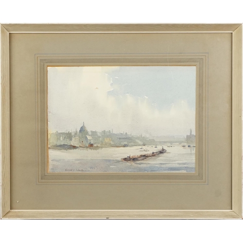 1322 - Sydney Vale - Boats on a river, Modern British watercolour, mounted, framed and glazed, 37cm x 26.5c... 