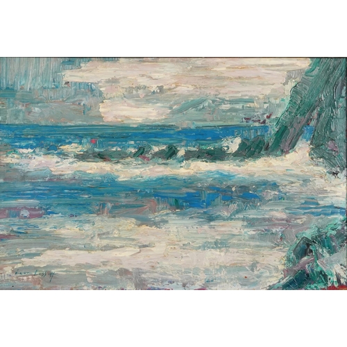 1119 - Coastal scene, Impressionist oil on board, framed, 51.5cm x 34.5cm excluding the frame