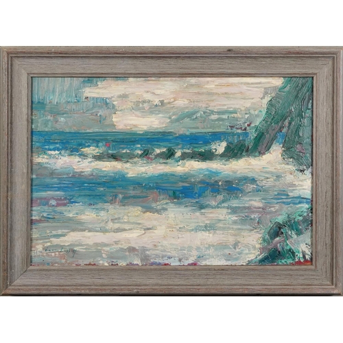 1119 - Coastal scene, Impressionist oil on board, framed, 51.5cm x 34.5cm excluding the frame