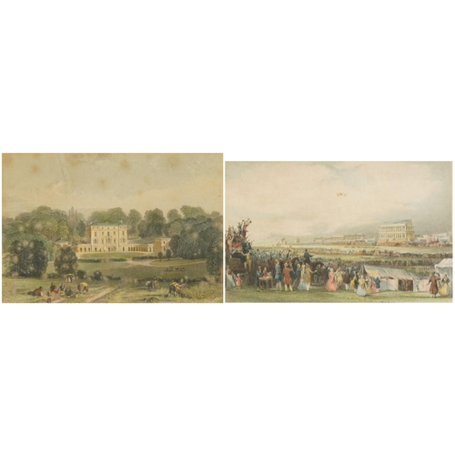 1605 - Epsom Races on Derby Day and Woodcote Park, two 19th century engravings, one after Thomas Allom and ... 