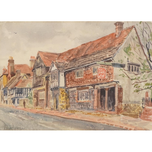 1432 - Ralph Hartley - Lewis street scene, watercolour, mounted, framed and glazed, 37.5cm x 27cm excluding... 