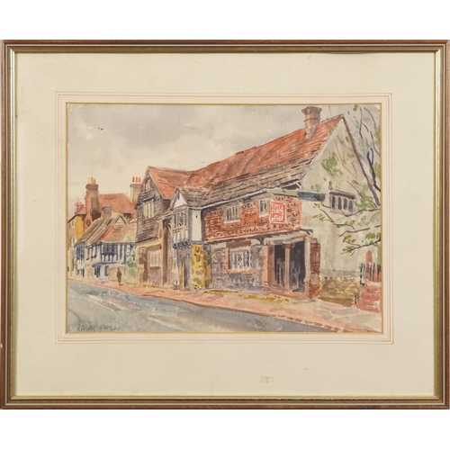 1432 - Ralph Hartley - Lewis street scene, watercolour, mounted, framed and glazed, 37.5cm x 27cm excluding... 