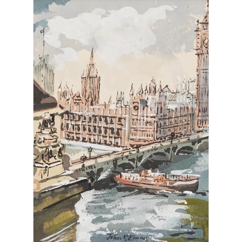 1720 - John Emms - Westminster Palace London, watercolour, mounted, unframed, 16cm x 11cm