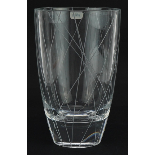 1373 - J G Durand, French etched glass vase with paper label, 20cm high