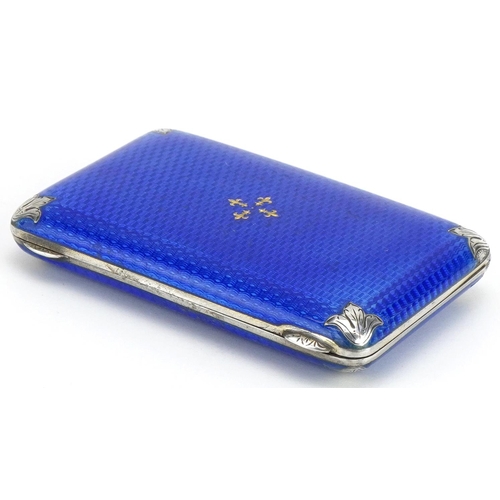 164 - Austrian silver and blue guilloche enamel cigarette case with gilt interior, SG & Co import marks to... 