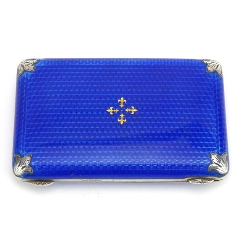 164 - Austrian silver and blue guilloche enamel cigarette case with gilt interior, SG & Co import marks to... 