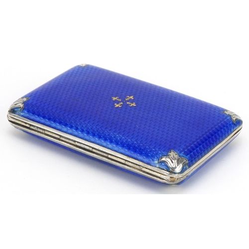 164 - Austrian silver and blue guilloche enamel cigarette case with gilt interior, SG & Co import marks to... 