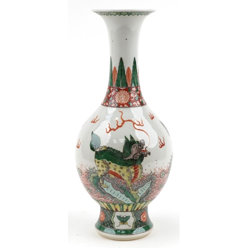 1712 - Large Chinese porcelain vase hand painted in the famille verte palette with mythical animals amongst... 