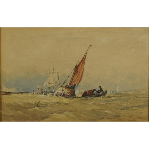 3142 - Ships and tugboats at sea, 19th century maritime interest British school heightened watercolour, mou... 