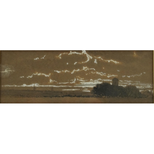 3069 - Edward Hargitt - Panoramic landscape with trees before a church, heightened mixed media, signed in i... 