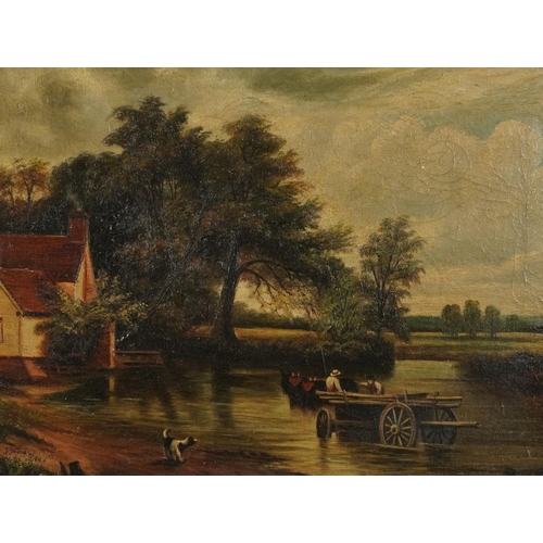 3054 - After John Constable - Horse and cart before trees, Old Master style oil on board, mounted and frame... 