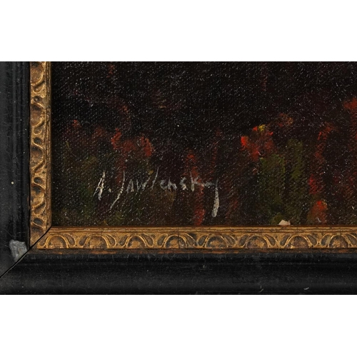 3047 - Manner of Alexej von Jawlensky - Coastal landscape, Expressionist oil on board, mounted and framed, ... 