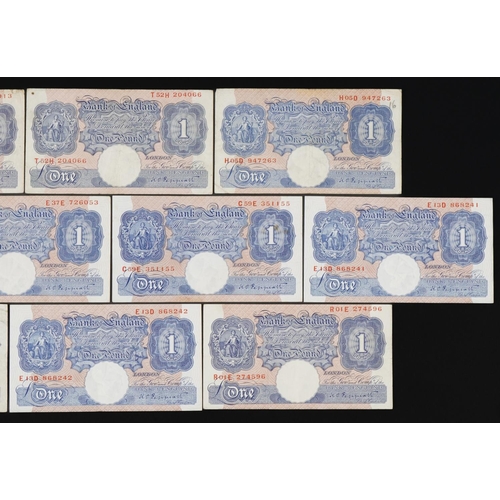 858 - Ten Bank of England one pound notes, Chief Cashier K O Peppiatt, various serial numbers