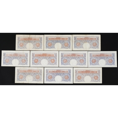 858 - Ten Bank of England one pound notes, Chief Cashier K O Peppiatt, various serial numbers