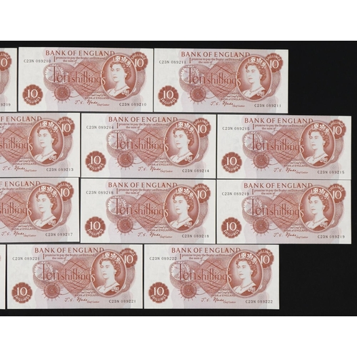 857 - Fourteen Elizabeth II Bank of England ten shilling banknotes with consecutive serial numbers, C23N 0... 