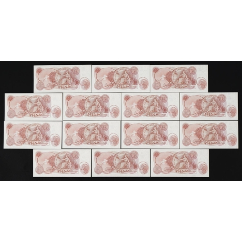 857 - Fourteen Elizabeth II Bank of England ten shilling banknotes with consecutive serial numbers, C23N 0... 