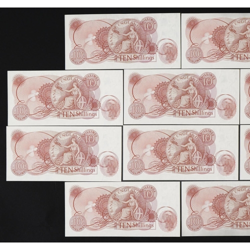 857 - Fourteen Elizabeth II Bank of England ten shilling banknotes with consecutive serial numbers, C23N 0... 