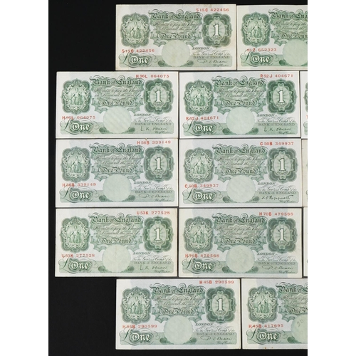 859 - Eighteen Bank of England one pound notes, various Chief Cashiers and serial numbers