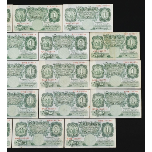 859 - Eighteen Bank of England one pound notes, various Chief Cashiers and serial numbers