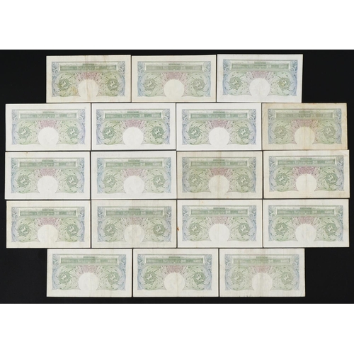 859 - Eighteen Bank of England one pound notes, various Chief Cashiers and serial numbers