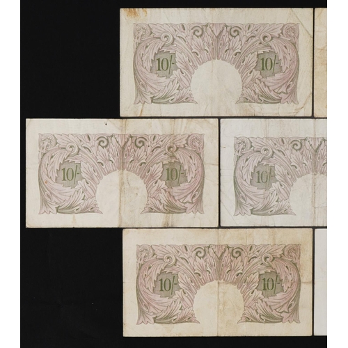 856 - Seven Bank of England ten shilling notes, each Chief Cashier K O Peppiatt, various serial numbers