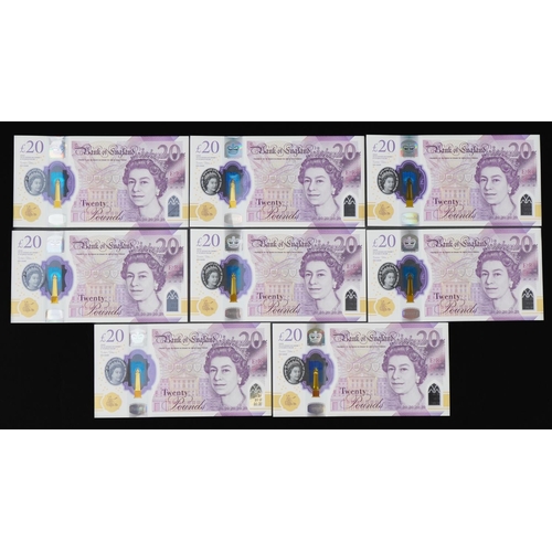 863 - Eight Elizabeth II Bank of England twenty pound notes with consecutive serial numbers BJ21 194666-19... 