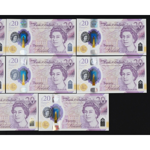 863 - Eight Elizabeth II Bank of England twenty pound notes with consecutive serial numbers BJ21 194666-19... 