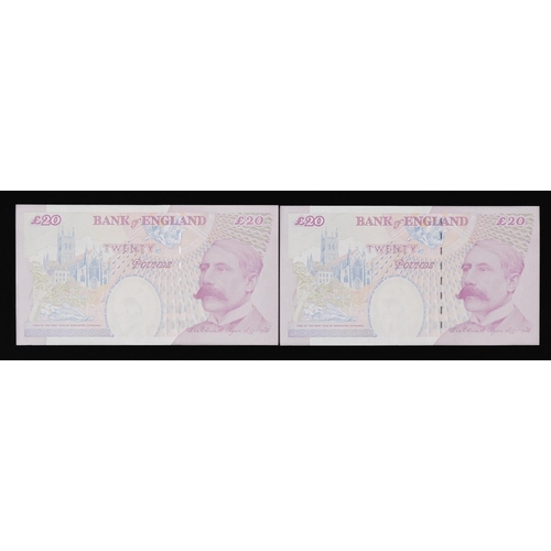 864 - Two Elizabeth II twenty pound notes with consecutive serial numbers, BE04 544892-544893