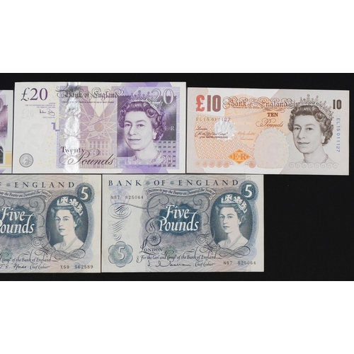 861 - Five Elizabeth II Bank of England banknotes comprising two twenty pounds, ten pound and two five pou... 