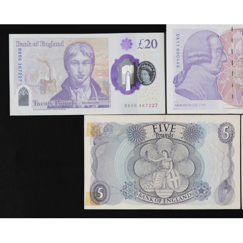 861 - Five Elizabeth II Bank of England banknotes comprising two twenty pounds, ten pound and two five pou... 