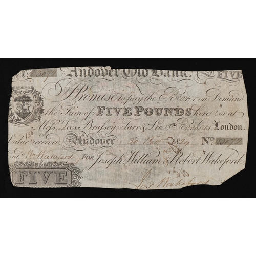 849 - Early 19th century Andover Old Bank five pound note number 3072